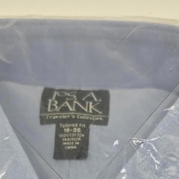 JOS A BANK Traveler Tailored Fit Blue 100% Cotton Dress Shirt‎ Sz 16 - 36 - Picture 3 of 10